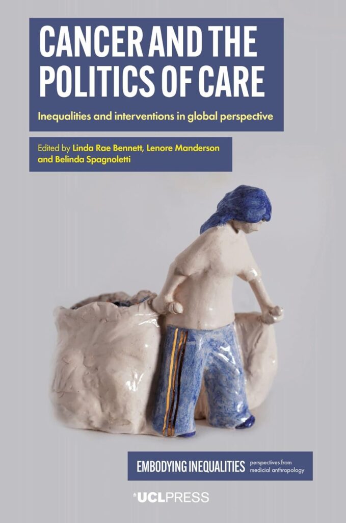 A ceramic figure of a person carrying two heavy bags